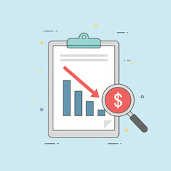 Financial chart showing a downward trend with a magnifying glass