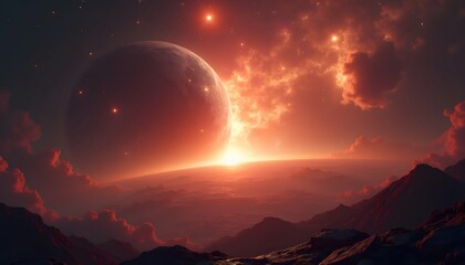 Epic Sci-Fi Alien World Surrounded by Cosmic Stellar Energy