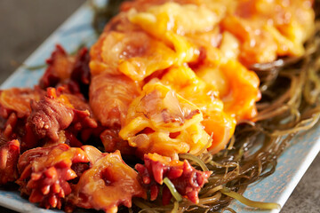 Sea squirt, seafood on a stone plate