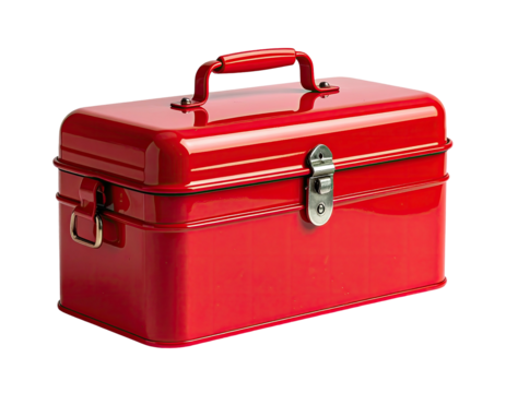 Red metal toolbox, closed