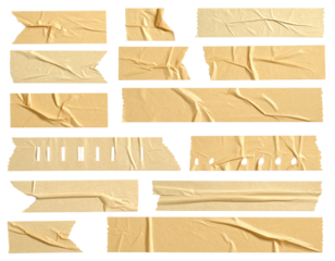 Ripped beige tape pieces, various sizes and shapes