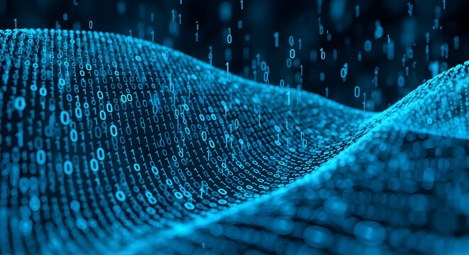 Binary Data Wave Conceptual Visualization of Digital Information Flow and Data Streams