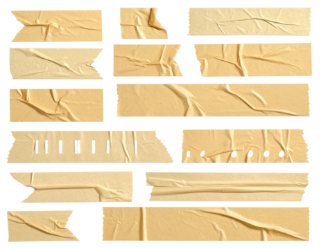 Ripped beige tape pieces, various sizes and shapes