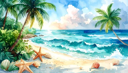 Tropical beach scene, sunrise
