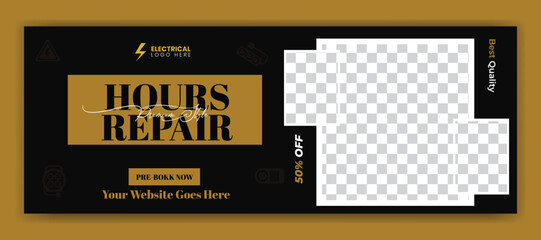 house repair and Electrical service Facebook cover design with handyman construction renovation home repair