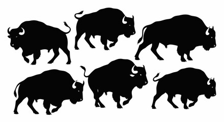 Silhouette illustration of a group of bison or buffalo.