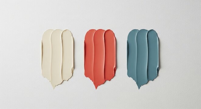 Paint color swatches in cream, red, and blue