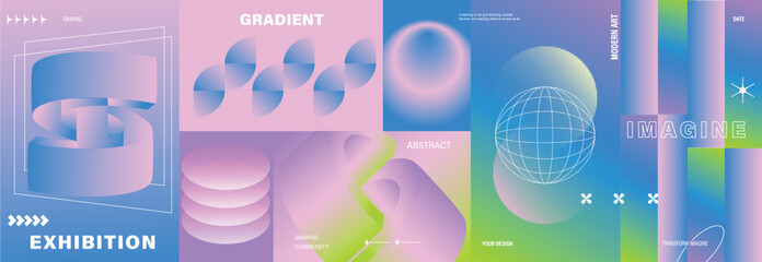Fototapeta na wymiar Modern futuristic gradient background vector set.Cover template with vibrant geometric in different shape. Ideal design for social media, cover, banner, wallpaper, promotion, ads.