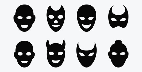 Collection of mysterious mask icons for masquerade and costume themes