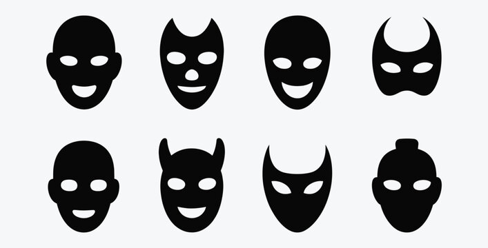 Collection of mysterious mask icons for masquerade and costume themes
