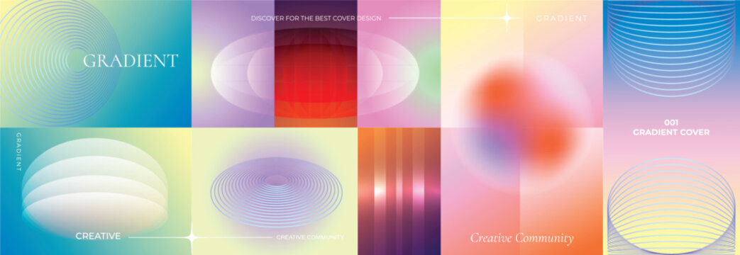 Modern futuristic gradient background vector set.Cover template with vibrant geometric in different shape. Ideal design for social media, cover, banner, wallpaper, promotion, ads.