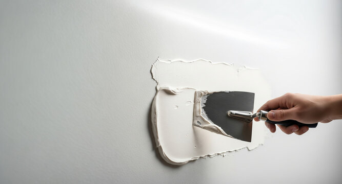 Hand applying wall putty for surface repair