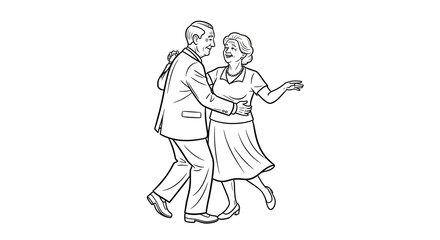 Delightful elderly couple dancing gracefully, radiating love and joy during a special occasion, perfect for heartwarming family memories and anniversary celebrations