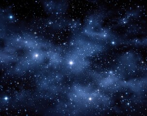 Fototapeta premium Dazzling starfield with a nebulous, dark blue gas cloud across the night sky, bright pinpoints of light, and cosmic dust formations