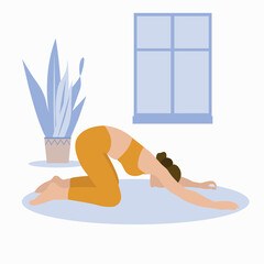 Woman Doing Child's Pose Yoga Indoors