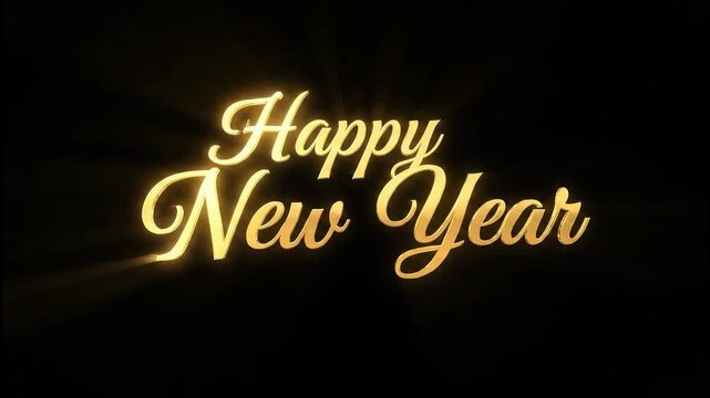 Happy New Year Golden Text Animation on Black Background.