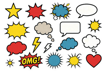 Vector pop art comic elements with speech bubbles and explosions