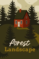 Landscape with house and forest abstract