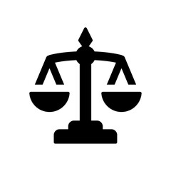 Elegant black silhouette of a traditional justice balance scale, embodying principles of fairness, equality, law, and ethical judgment, perfect for legal and business design assets