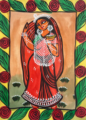 Red goddess painted in traditional Indian style