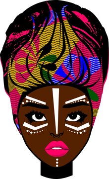 african woman colorful headwrap portrait clip art preview