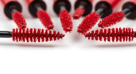Red mascara brushes closeup