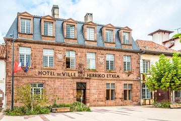 View at the Town hall building in the streets of Saint-Jean-Pied-de-Port - France