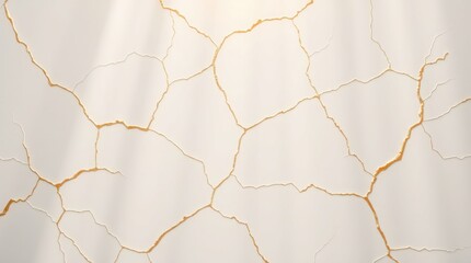 Abstract cracked surface with golden kintsugi texture. Elegant minimal background with metallic shimmering lines and falling shadows.