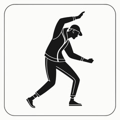 Stylized black silhouette of a cricket player in action possibly fielding or bowling with a white outline and a white background conveying movement and sport