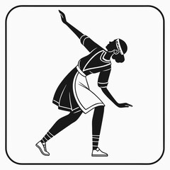 Stylized silhouette of a woman in motion depicting graceful movement and athleticism with a retro art deco aesthetic