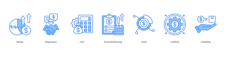 Cost Optimization Framework blue banner web icon set vector illustration concept with icon of margin, negotiation, cost, financial planning, fund, cashflow, feasibility