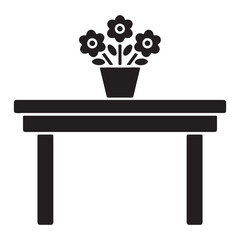 Simple vector illustration of a table with a flower pot, perfect for minimalist design
