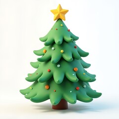 Fototapeta premium Cartoon Christmas tree with colorful ornaments and yellow star 