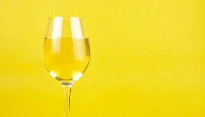 Glass of White Wine with Light Color Isolated on Yellow Background for Alcohol Beverage Object and Vineyard Drink Concept