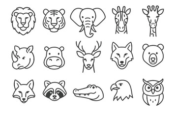 Obraz premium Collection of simple outline animal icons featuring a variety of wildlife