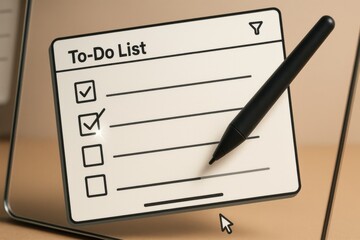 Stylus marking completed checkboxes on tablet to-do list for productivity and workflow planning
