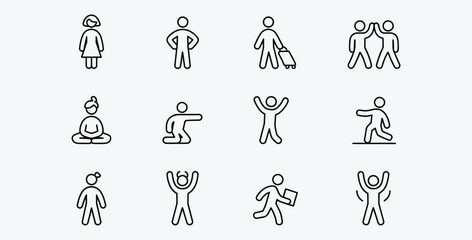 People Line Icons Vector Set of Human Figures in Different Poses