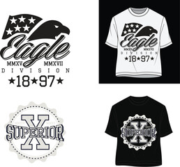 Vintage College Eagle & Superior Typ0graphy T-Shirt Design Set