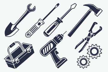 Seamless vector set of construction tools icons illustration with wrench and hammer