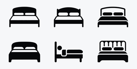 Set of bed icons symbolizing rest sleep and bedroom furniture