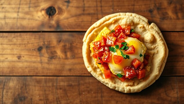 scrambled eggs filling tomato onion eggs arepa con perico perico arepa breakfast food venezuelan breakfast rustic food latin american food cornmeal bread
