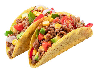 Mexican meat taco or beef stuffed tortilla isolated on white background. File contains clipping path.