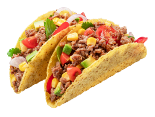 Mexican meat taco or beef stuffed tortilla isolated on white background. File contains clipping path.