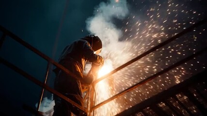 Welder at Work - Sparks and Light in Industrial Setting.
