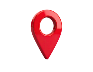 A vibrant red, glossy location marker icon.  3D rendered, isolated on black background.  Detailed,  rounded, and shiny