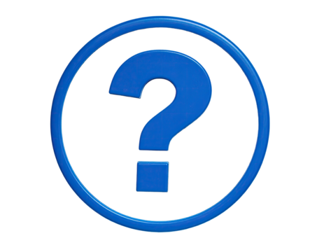 Blue question mark in a circular frame