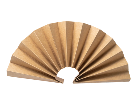 Beige paper fan, circular, folded, craft