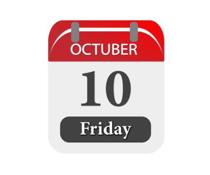 A calendar showing the date october tenth on a friday against a black background illustration date day