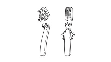 Two cartoon toothbrushes old and new dental hygiene Vector illustratio