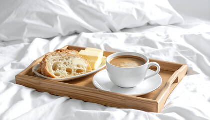 Breakfast in Bed A Delightful Morning Treat with Coffee, Bread, and Butter on a Tray